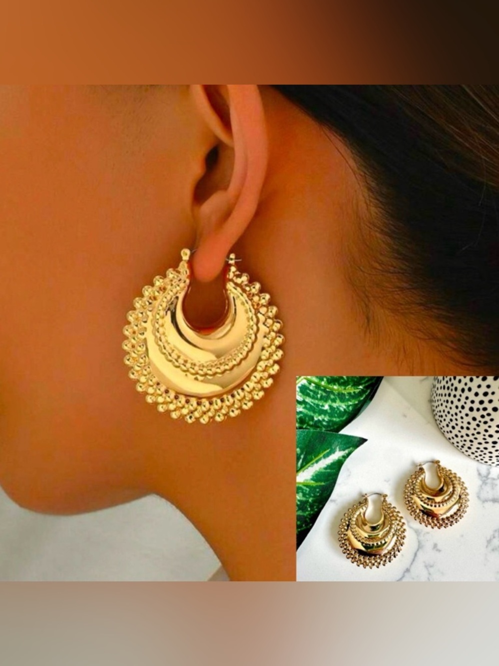 2/$30🌵 Gold Chunky Hoop Earrings Ball Dot Huggies Bohemian Jewelry Gift NEW